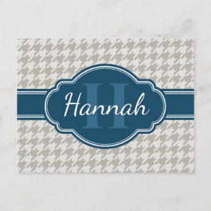 Graues Hahnentrittmuster Pattern Navy Monogram Postkarte