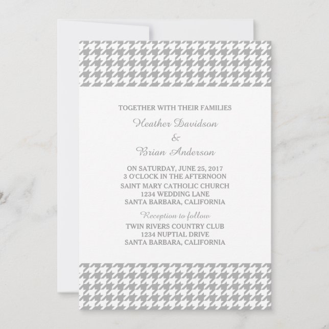 Graues Hahnentrittmuster Wedding Invite Einladung (Vorderseite)