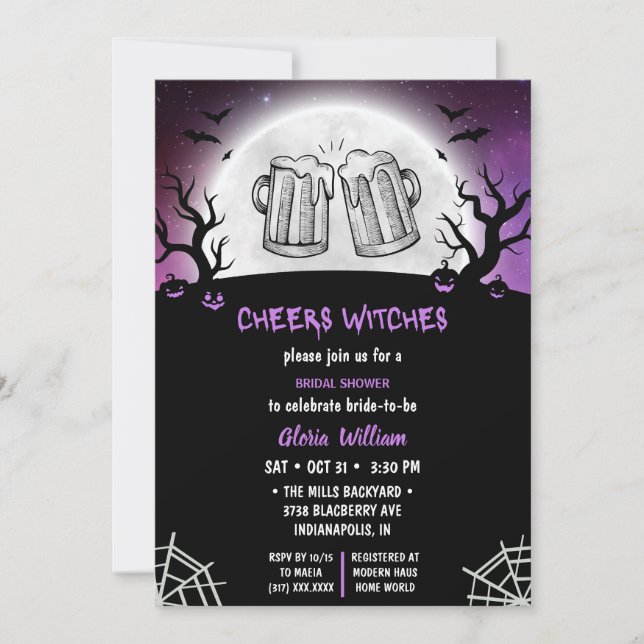 Graues Halloween-Brautparty - Cheers Hexen Einladung (Vorderseite)