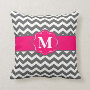 Graues heißes Rosa-Zickzack Monogramm-Kissen Kissen