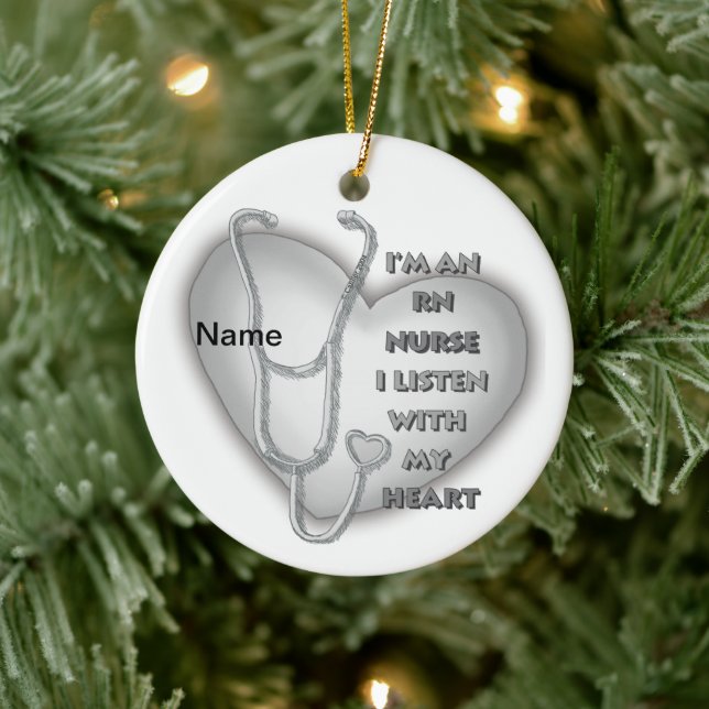 Graues Herz RN Eingetragene Krankenschwester Keramik Ornament (Baum)