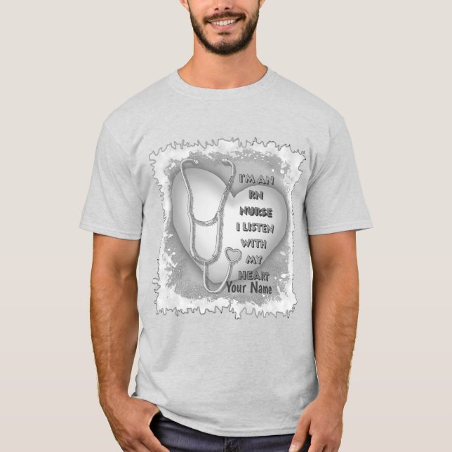 Graues Herz RN Eingetragene Krankenschwester T-Shirt (Vorderseite)