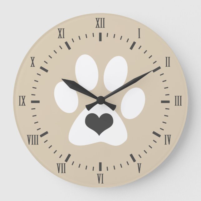 Graues Herz-weißer Tatzen-Druck-römische Große Wanduhr (Vorderseite)
