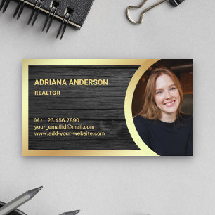 Graues Holz Gold Foil Real Anwesen Foto Realtor Visitenkarte