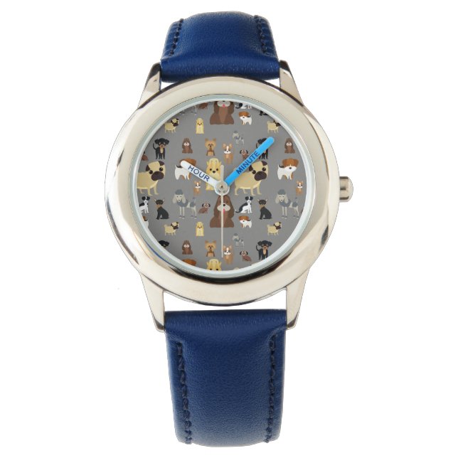 Graues Hundemuster Armbanduhr (Vorderseite)