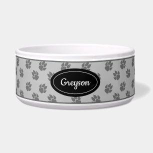 Graues Hundemuster mit Individuelle Name Napf