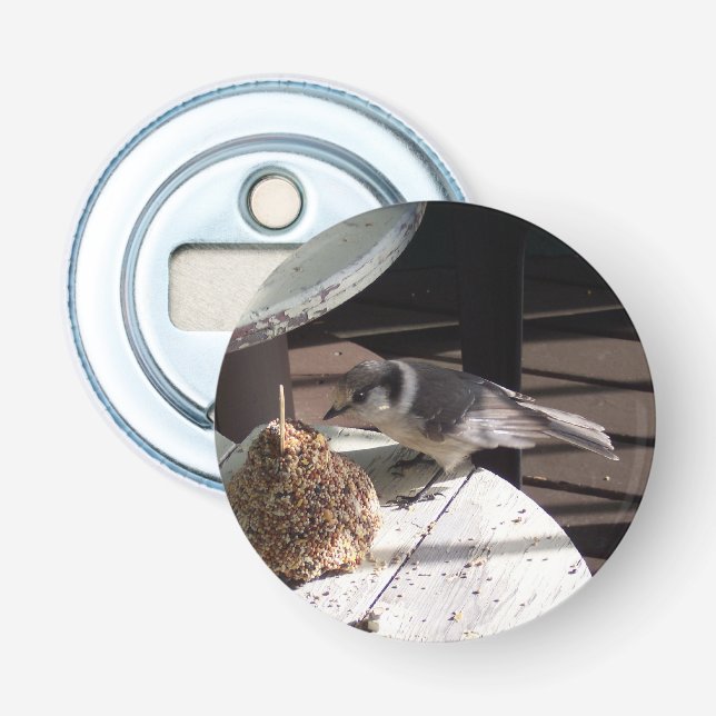 Graues Jay und Bell-Knopf-Flaschen-Öffner Flaschenöffner (Vorderseite)