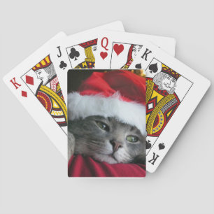 Graues Kätzchen Santa Hut Katze Spielkarten