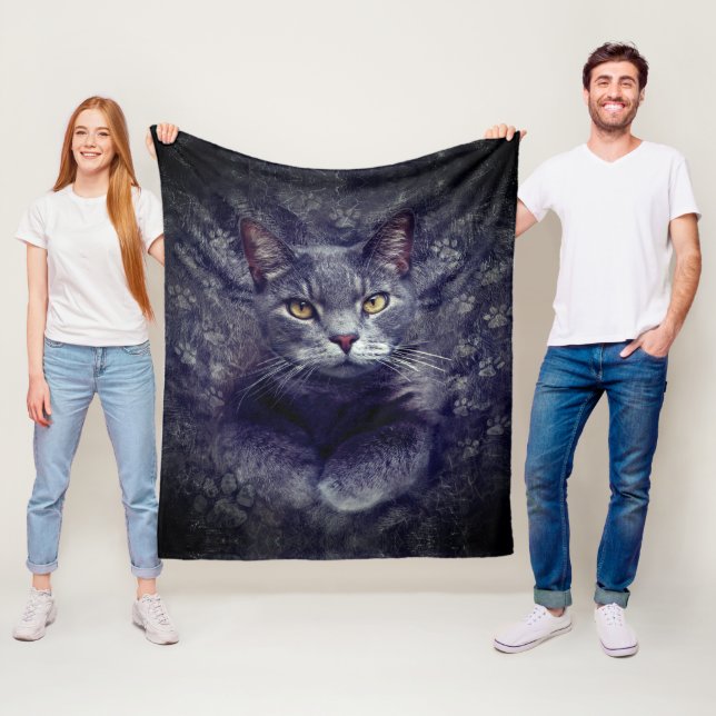 Graues Katzen-Porträt Fleecedecke (Beispiel)