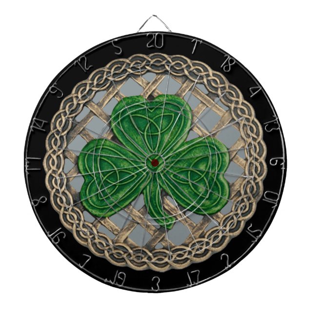 Graues Kleeblatt auf keltischer Knotendecke Dart B Dartscheibe (vorne)