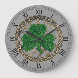 Graues Kleeblatt und keltische Knochen römische Uh Große Wanduhr