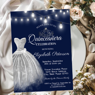 Graues Kleid Navy Blau Quinceañera Einladung