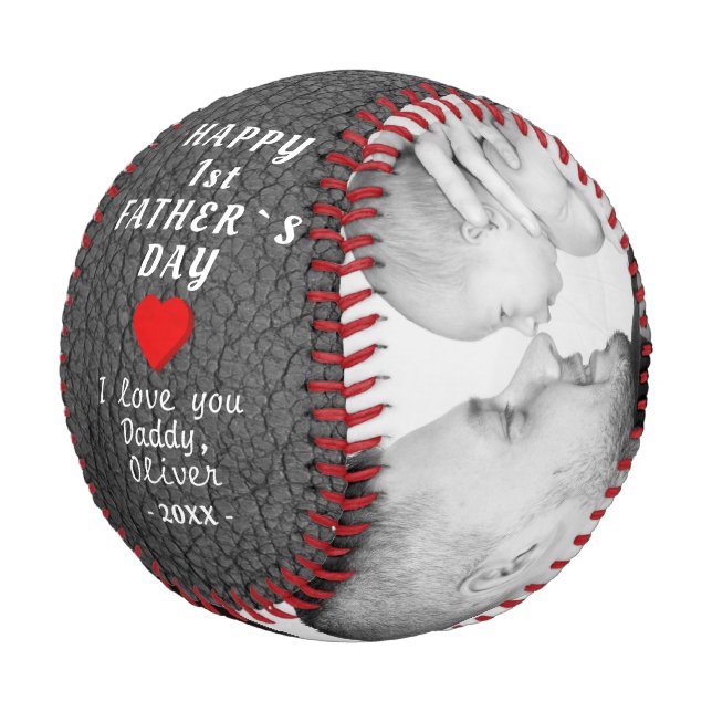Graues Leder Print 1. Vatertag 2 Foto Baseball (Schrägansicht)