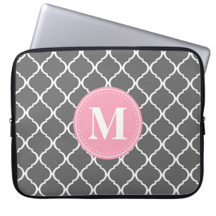 Graues marokkanisches Gitter Rosa Monogramm Laptopschutzhülle