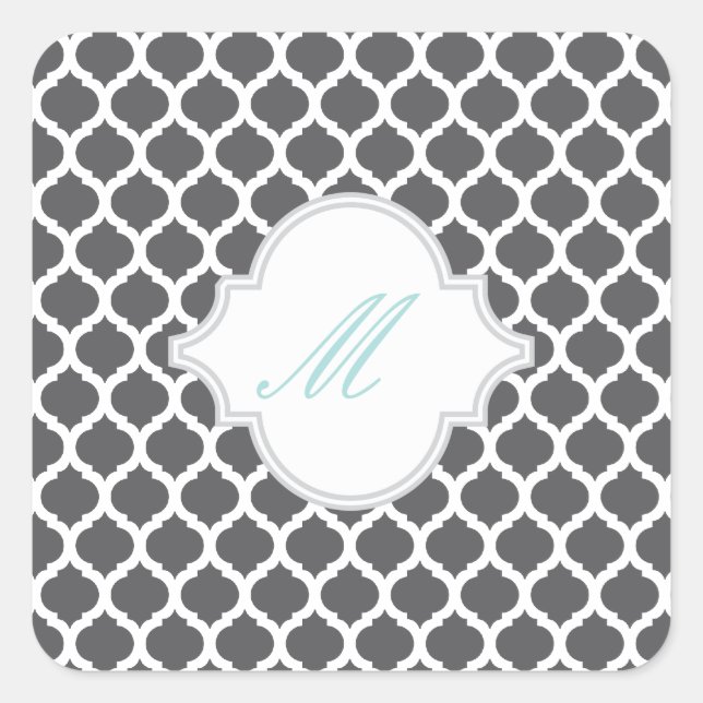 Graues marokkanisches Muster mit Monogram Stickers (Vorderseite)
