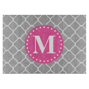 Graues marokkanisches Quatrefolienmuster Rosa Mono Schneidebrett