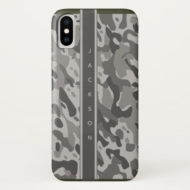 Graues militärisches Tarnmuster mit Namen Case-Mate iPhone Hülle (Rückseite)