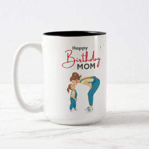 Graues minimalistisches „Happy Birthday Mom“-Grafi Zweifarbige Tasse