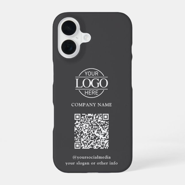 Graues modernes Geschäftslogo & QR-Code Werbemitte iPhone 16 Hülle (Rückseite)
