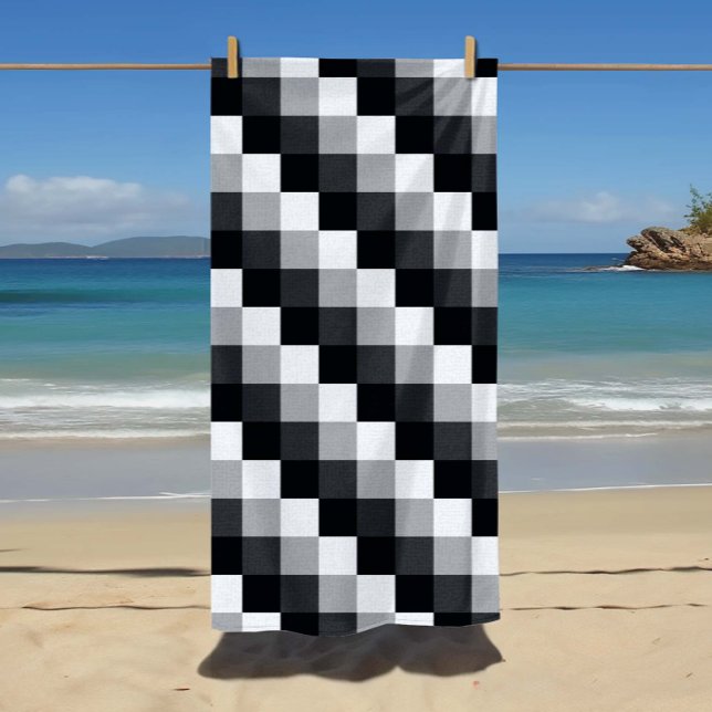 Graues Monochrome-Pixel-Mosaikmuster Strandtuch (Gray Monochrome Checked Pixel Mosaic Pattern Beach Towel)
