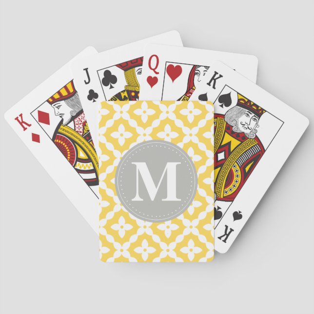 Graues Monogramm Gelbflorentmuster Stuhl Spielkarten (Rückseite)