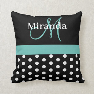Graues Monogramm Schwarz mit weißen Polka-Punkten Kissen