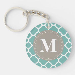 Graues Monogramm Türkis Quatrefolienmuster Schlüsselanhänger