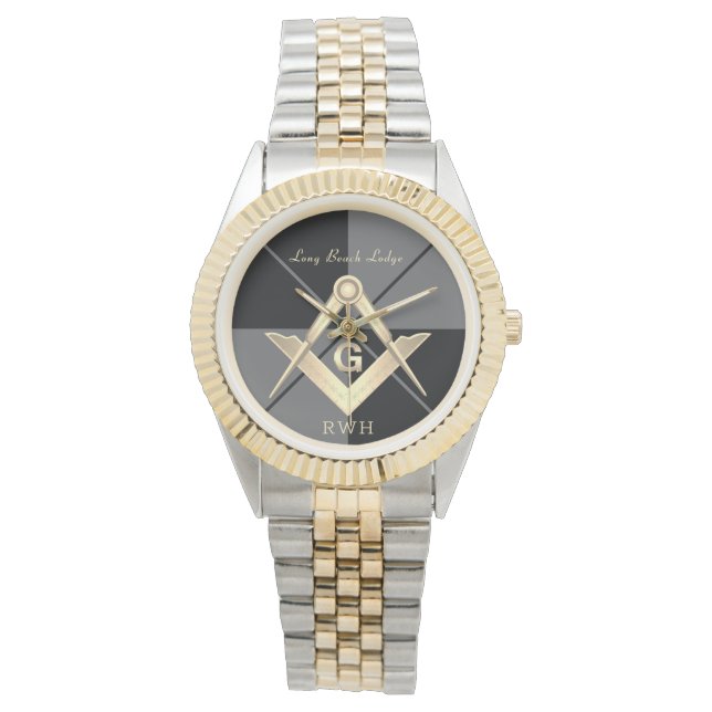 Graues Muster Monogram Masonic Lodge Watch Armbanduhr (Vorderseite)