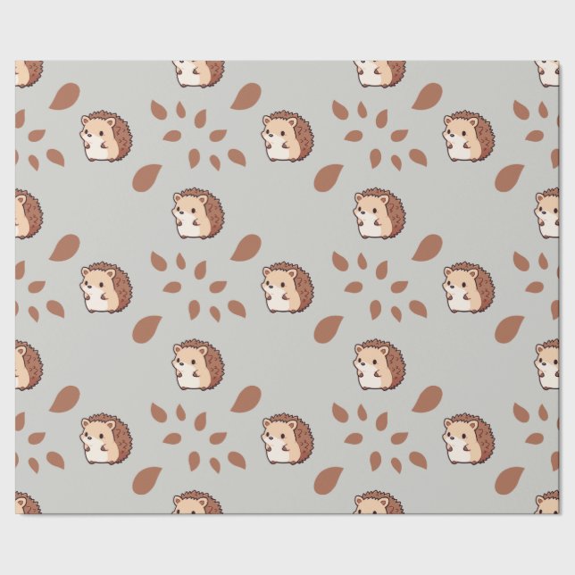 Graues nahtloses Wrapping Paper: Fall Igel Geschenkpapier (Saum)