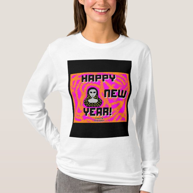 Graues neues Jahr wünscht Frauen langes Shirt (Vorderseite)