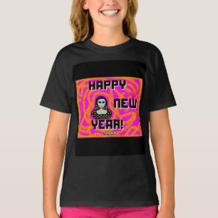Graues neues Jahr wünscht Girls Black Basic T Shir T-Shirt