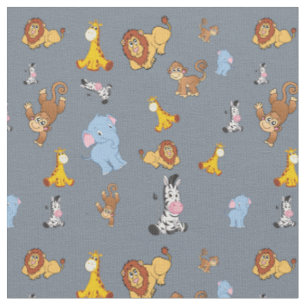 Graues Niedliches Safari-Tiermuster - Giraffe, Ele Stoff