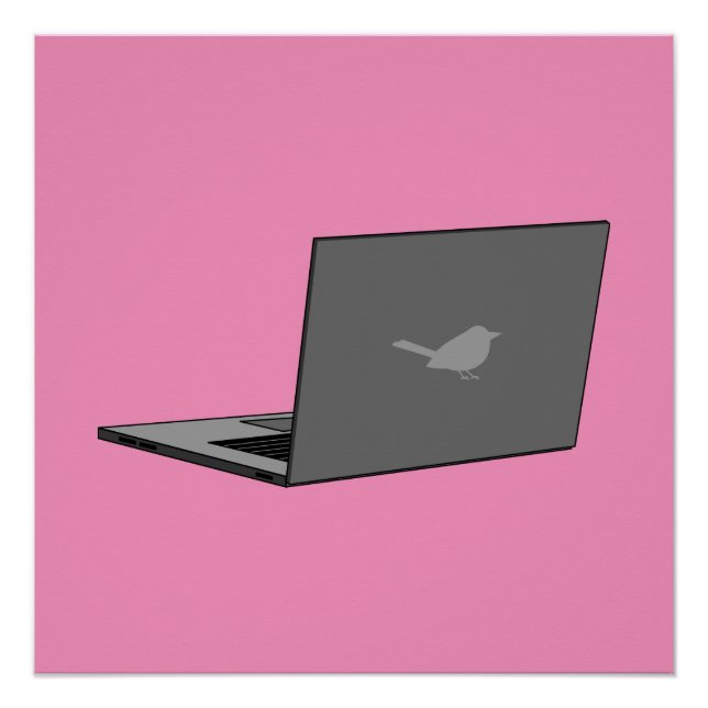 Graues Notebook mit Bird-Logo-Cartoon Poster (Vorderseite)