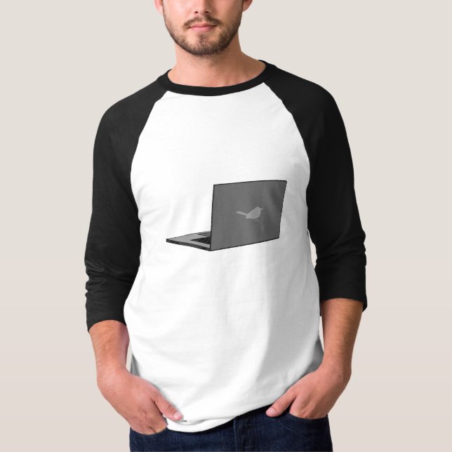 Graues Notebook mit Bird-Logo-Cartoon T-Shirt (Vorderseite)