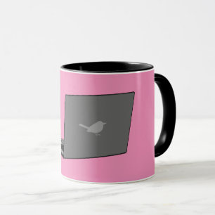 Graues Notebook mit Bird-Logo-Cartoon Tasse