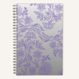 Graues Notizbuch mit violetter floraler Vorder- un