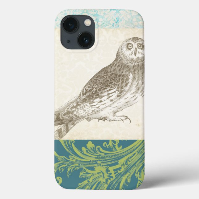 Graues Owl im Muster-Hintergrund Case-Mate iPhone Hülle (Rückseite)