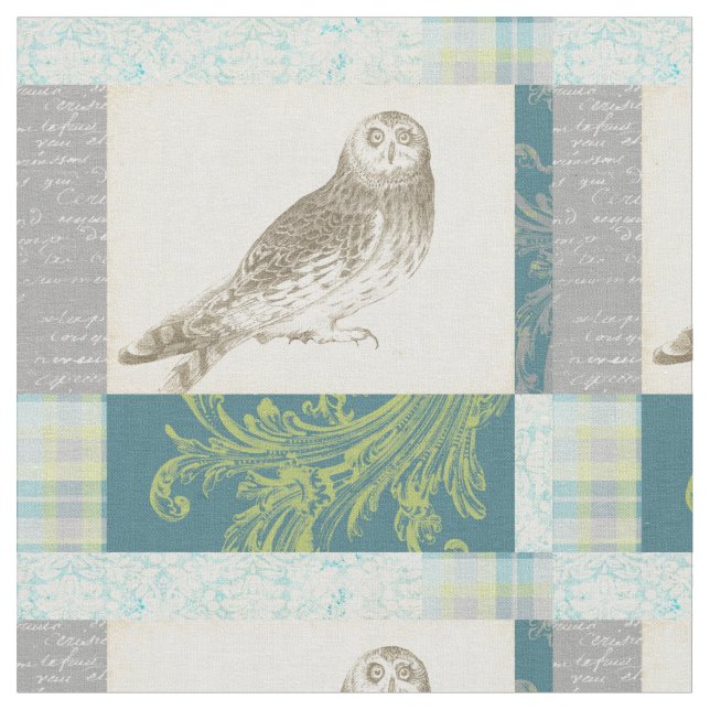 Graues Owl im Muster-Hintergrund Stoff (Nahaufnahme)