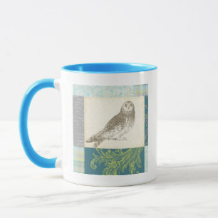 Graues Owl im Muster-Hintergrund Tasse