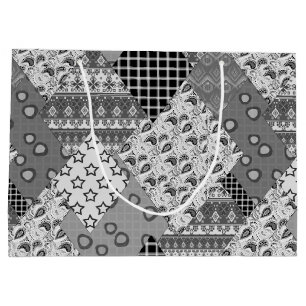 Graues Patchwork-Patchwork-Muster Große Geschenktüte