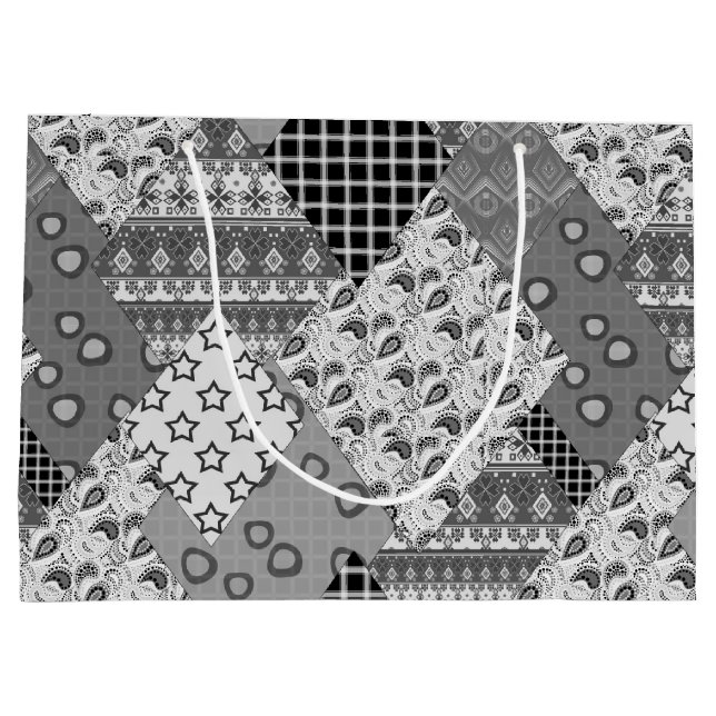 Graues Patchwork-Patchwork-Muster Große Geschenktüte (Rückseite)
