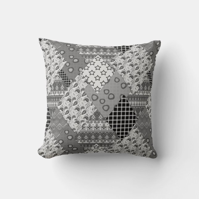 Graues Patchwork-Patchwork-Muster Kissen (Vorderseite)