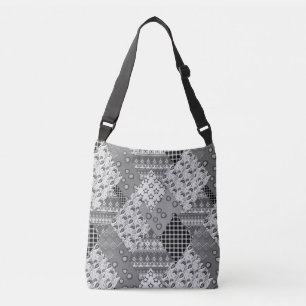 Graues Patchwork-Patchwork-Muster Tragetaschen Mit Langen Trägern