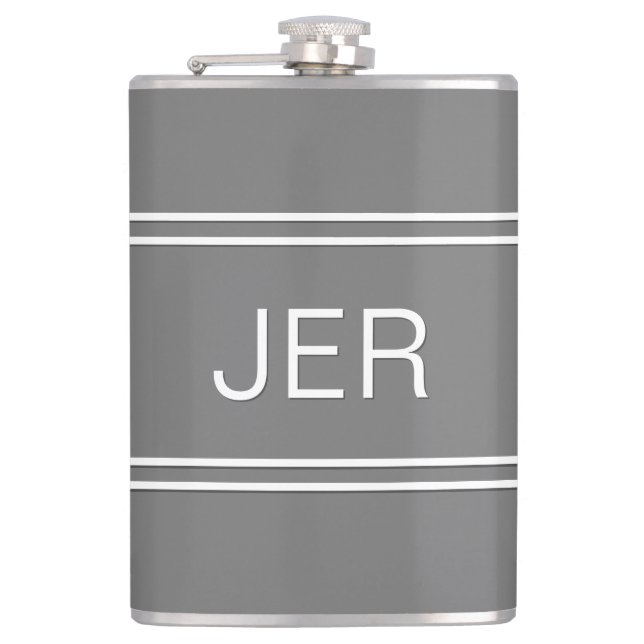 Graues Personalisiertes Mit Monogramm Initialgeträ Flachmann (Vorderseite)