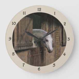 Graues Pferd an der stabilen Tür-Wanduhr Große Wanduhr