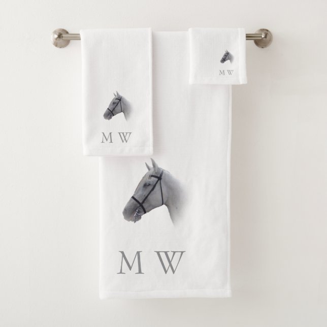 Graues Pferd Design Monogramm Badhandtuch Set (Insitu)