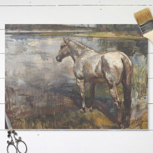 Graues Pferd mit Blick auf den Fluss Malerei Decou Seidenpapier