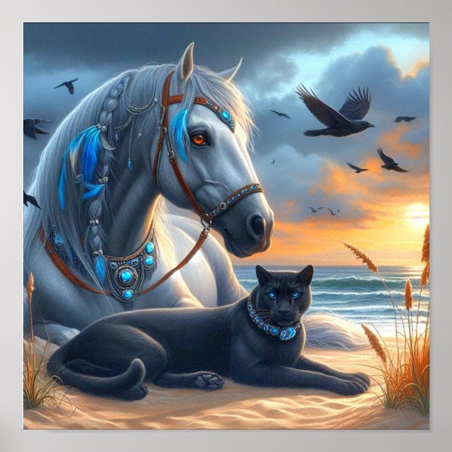 Graues Pferd Schwarzer Panther Poster (Vorne)