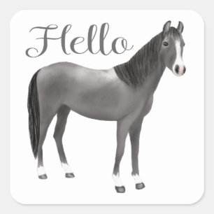 Graues Pony-Reitsport Denkt an dich Hallo Pferd Quadratischer Aufkleber