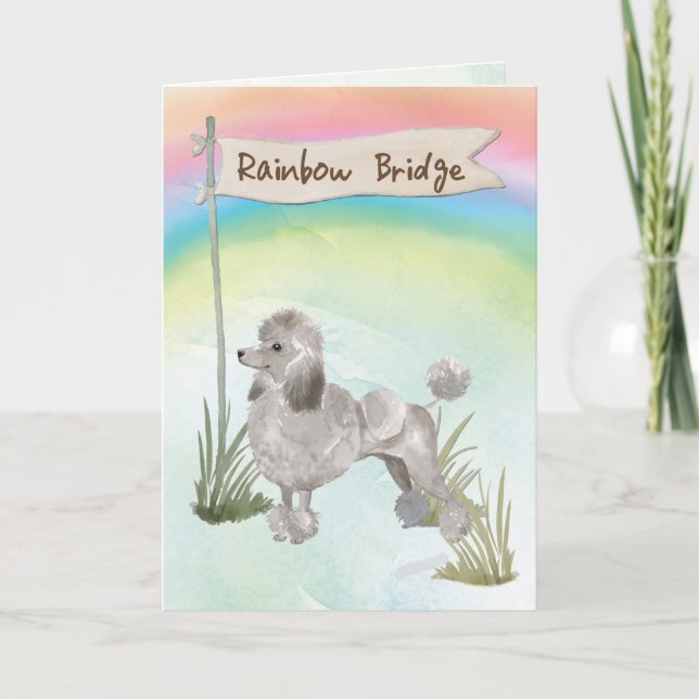 Graues Poodle Beileid über der Regenbogenbrücke Karte (Vorderseite)